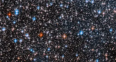 Dichtes Sternfeld aus blauen, roten und weißen Sternen, ein Blick tief in den Sagittarius-Spiralarm der Milchstraße