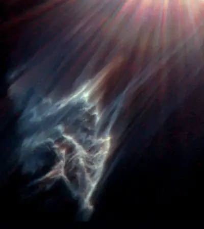 Reflexionsnebel-Schleier um einen Stern in den Plejaden, aufgenommen von Hubble